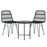 3 Piece Garden Dining Set Black Poly Rattan