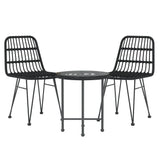 3 Piece Garden Dining Set Black Poly Rattan - Side View