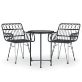 3 Piece Garden Dining Set Black Poly Rattan - Front View