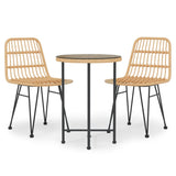 3 Piece Garden Dining Set Poly Rattan - Front View