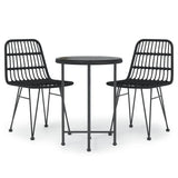 3 Piece Garden Dining Set Black Poly Rattan - Front View