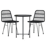 3 Piece Garden Dining Set Black Poly Rattan - Side View