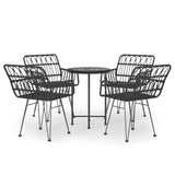 5 Piece Garden Dining Set Black Poly Rattan - Front View