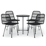 5 Piece Garden Dining Set Black Poly Rattan - Front View