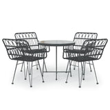 5 Piece Garden Dining Set Black Poly Rattan - Front View