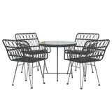 5 Piece Garden Dining Set Black Poly Rattan - Side View