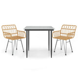 3 Piece Garden Dining Set Poly Rattan - Front View