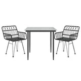3 Piece Garden Dining Set Black Poly Rattan