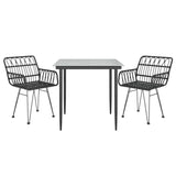 3 Piece Garden Dining Set Black Poly Rattan - Side View