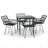 5 Piece Garden Dining Set Black Poly Rattan - Front View