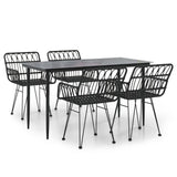 5 Piece Garden Dining Set Black Poly Rattan - Front View