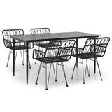 5 Piece Garden Dining Set Black Poly Rattan