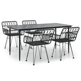 5 Piece Garden Dining Set Black Poly Rattan - Front View