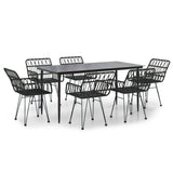 7 Piece Garden Dining Set Black Poly Rattan - Front View