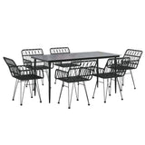 7 Piece Garden Dining Set Black Poly Rattan