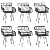 7 Piece Garden Dining Set Black Poly Rattan - Top-Down View