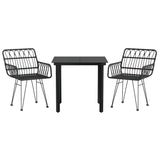 3 Piece Garden Dining Set Black Poly Rattan