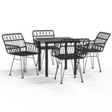 5 Piece Garden Dining Set Black Poly Rattan - Front View