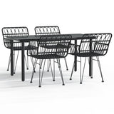 5 Piece Garden Dining Set Black Poly Rattan - Front View
