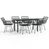 7 Piece Garden Dining Set Black Poly Rattan - Front View
