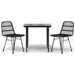 3 Piece Garden Dining Set Black Poly Rattan