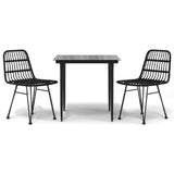 3 Piece Garden Dining Set Black Poly Rattan - Front View
