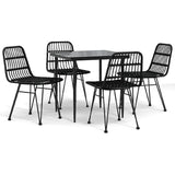 5 Piece Garden Dining Set Black Poly Rattan - Front View