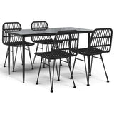 5 Piece Garden Dining Set Black Poly Rattan - Front View