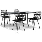 5 Piece Garden Dining Set Black Poly Rattan - Front View