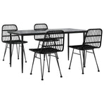 5 Piece Garden Dining Set Black Poly Rattan