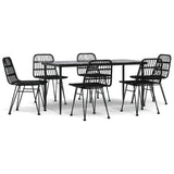 7 Piece Garden Dining Set Black Poly Rattan