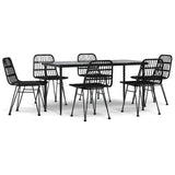 7 Piece Garden Dining Set Black Poly Rattan - Front View