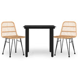 3 Piece Garden Dining Set Poly Rattan - Front View
