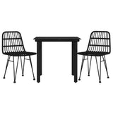 3 Piece Garden Dining Set Black Poly Rattan
