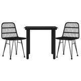 3 Piece Garden Dining Set Black Poly Rattan - Side View