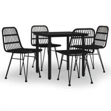 5 Piece Garden Dining Set Black Poly Rattan - Front View