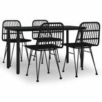 5 Piece Garden Dining Set Black Poly Rattan