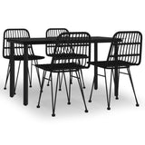 5 Piece Garden Dining Set Black Poly Rattan - Front View