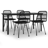 5 Piece Garden Dining Set Black Poly Rattan - Front View