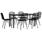 7 Piece Garden Dining Set Black Poly Rattan - Side View