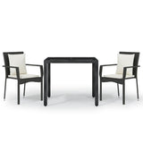 3 Piece Garden Dining Set with Cushions Black Poly Rattan