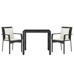 3 Piece Garden Dining Set with Cushions Black Poly Rattan