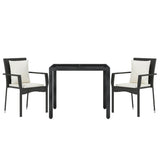 3 Piece Garden Dining Set with Cushions Black Poly Rattan - Side View