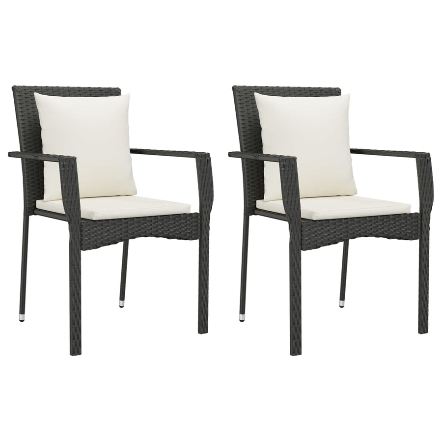 3 Piece Garden Dining Set with Cushions Black Poly Rattan