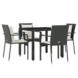 5 Piece Garden Dining Set with Cushions Black Poly Rattan - Side View