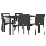 5 Piece Garden Dining Set with Cushions Black Poly Rattan - Side View