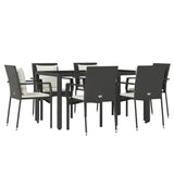 7 Piece Garden Dining Set with Cushions Black Poly Rattan