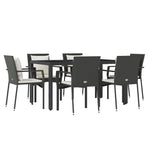 7 Piece Garden Dining Set with Cushions Black Poly Rattan