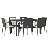7 Piece Garden Dining Set with Cushions Black Poly Rattan - Side View