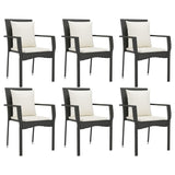 7 Piece Garden Dining Set with Cushions Black Poly Rattan - Top-Down View